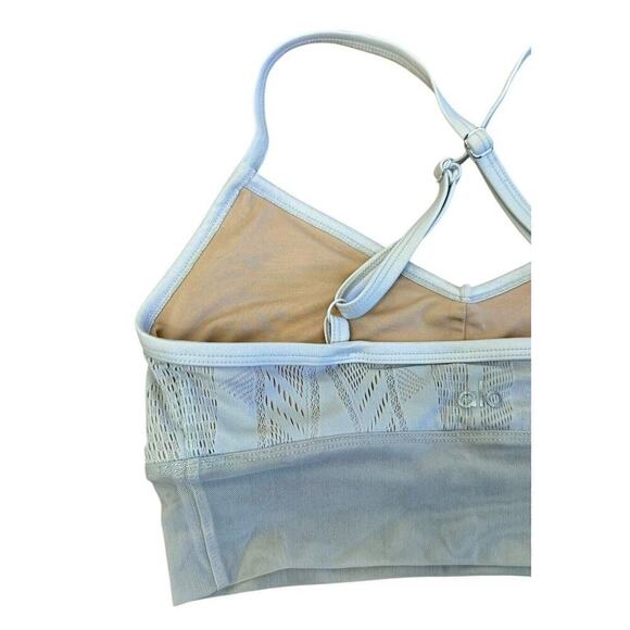 ALO Yoga Aria Lace Overlay Bra Laser Cut Adjustable Cross Back Crop Top Size XS - Picture 6 of 9